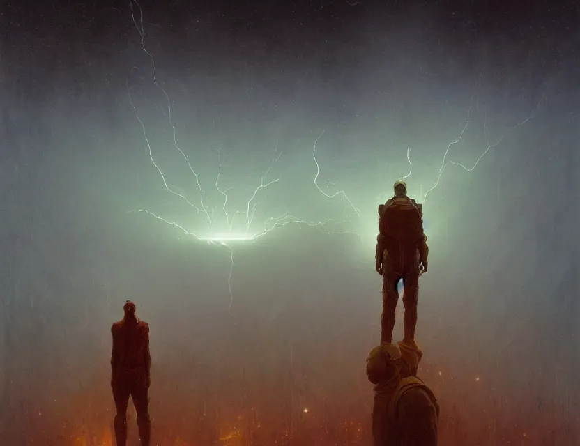 Image similar to a space laces kind of poster cinematic sci - fi scene portrait and science fiction theme with lightning, aurora lighting. clouds and stars. smoke. futurism. fantasy. by beksinski carl spitzweg and tuomas korpi. baroque elements. oil painting. dramatic. artstation. 8 k