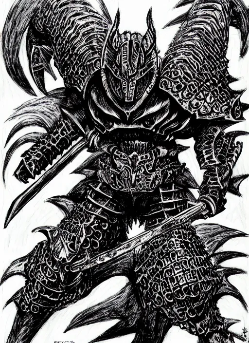 Image similar to demon wolf armored knight by kentaro miura