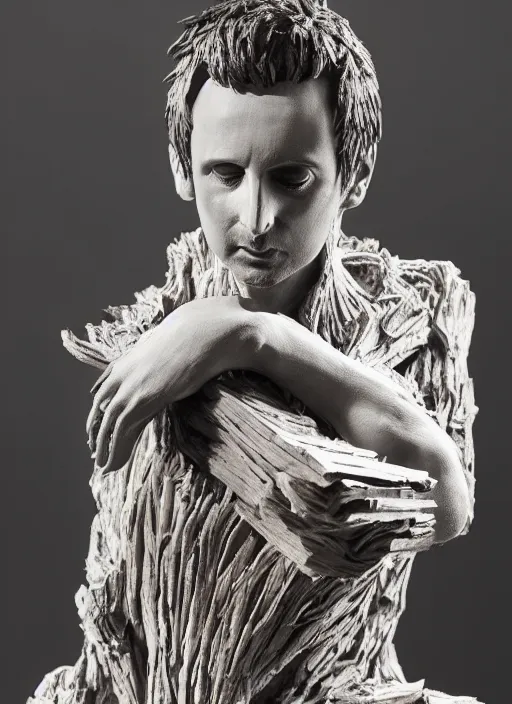 Prompt: sculpture of Matt Bellamy made of wood, portrait, female, future, wood, tree, harper's bazaar, vogue, magazine, insanely detailed and intricate, concept art, close up, ornate, luxury, elite, elegant, trending on artstation, by ruan jia, by Kenneth Willardt, by ross tran, by WLOP, by Andrei Riabovitchev,