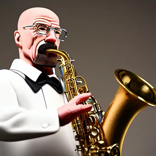 Prompt: walter white playing the saxophone, very detailed, very intricate, 8 k, dslr,