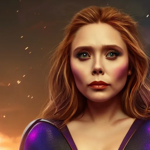 Image similar to Elizabeth Olsen as Thanos, Elizabeth Olsen wearing Thanos attire and makeup, trending on artstation, 4k, 8k.