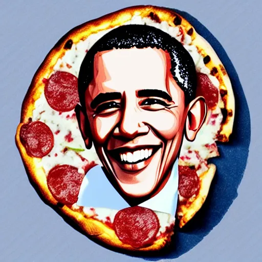 Image similar to Barack Obama drawn on a pizza