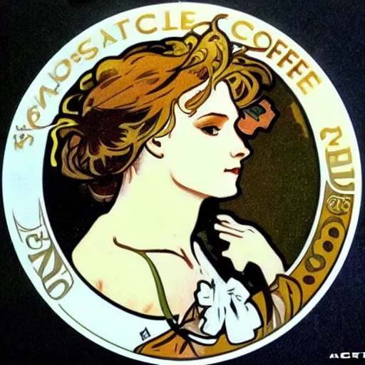 Image similar to most attractive cup of flat white coffee ever alphonse mucha