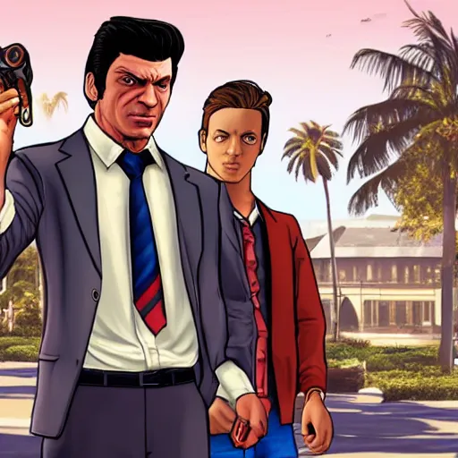 Image similar to tommy vercetti in hogwarts, in style of gta vice city