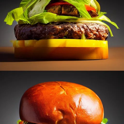 Prompt: a juicy hamburger with pineapple, 8 k resolution, food photography, studio lighting, sharp focus, hyper - detailed