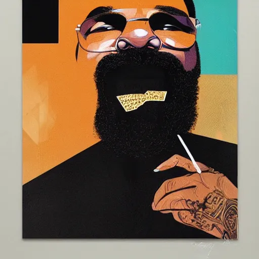 Image similar to Rick Ross Painting by Sachin Teng, asymmetrical, Organic Painting , Matte Painting, geometric shapes, Black and Gold, hard edges, graffiti, street art,:2 by Sachin Teng:4