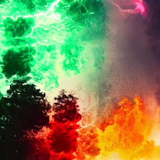 Image similar to light and dark waging war with each other, creating a flurry of colors