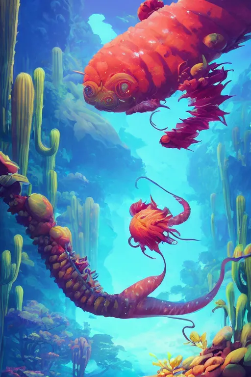 Image similar to creature animal sushi cristal very big eye roots cactus elemental flush of force nature micro world fluo fishscale, behance hd by jesper ejsing, by rhads, makoto shinkai and lois van baarle, ilya kuvshinov, rossdraws global illumination