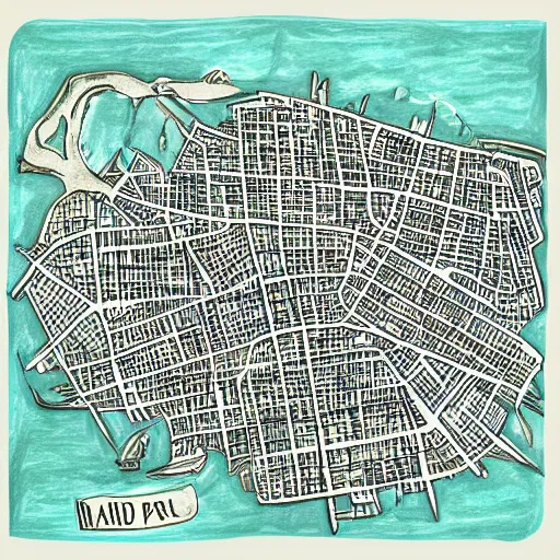 Image similar to hand drawn port city map, ancient