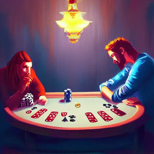 Prompt: poker game by alena aenami and annato finnstark