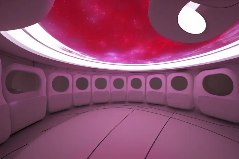 Image similar to interior of cryogenic pods room inisde an alien spaceship, red light on pods, volumetric lighting, atmospheric