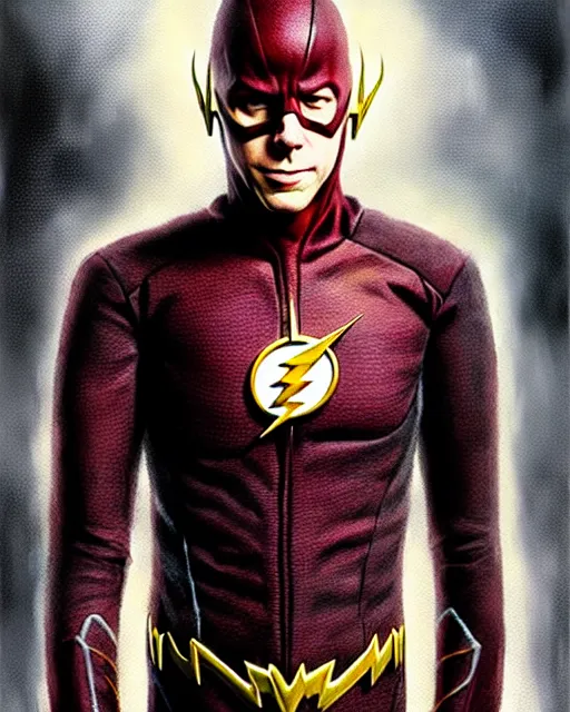 Image similar to michael rosenbaum dressed as the flash, character portrait, portrait, close up, concept art, intricate details, highly detailed by greg rutkowski, michael whelan and gustave dore