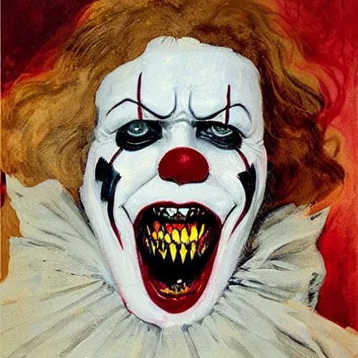 Image similar to portrait of pennywise mixed with batman by abbey edwin austin