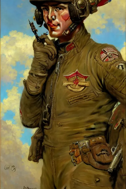 Image similar to full body portrait of a bomber pilot, highly detailed painting by gaston bussiere, craig mullins, j. c. leyendecker 8 k