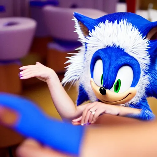 Sonic the Hedgehog at a nail salon getting his nails | Stable Diffusion ...