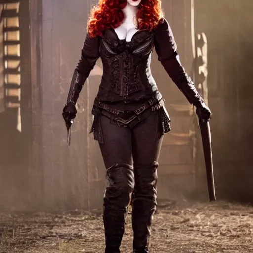 Image similar to full body photo of christina hendricks as a vampire warrior