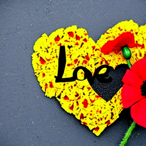 Prompt: the word love written with marigolds and poppies