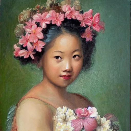 Prompt: Hawaiian girl, flowers, rococo