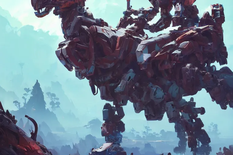 Image similar to scrapper machine mecha animal beast robot of horizon forbidden west horizon zero dawn bioluminiscence, behance hd by jesper ejsing, by rhads, makoto shinkai and lois van baarle, ilya kuvshinov, rossdraws global illumination