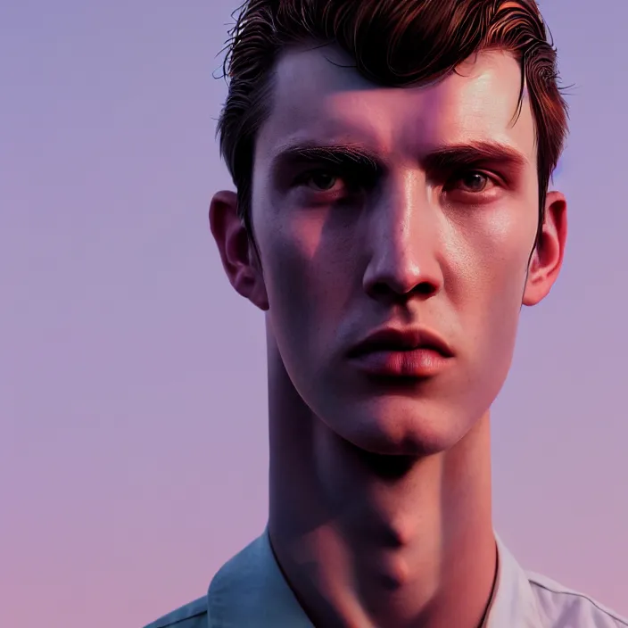 Image similar to portrait of a male model with a scar over his eye, by Tooth Wu, wlop, beeple, dan mumford. octane render, trending on artstation, greg rutkowski very coherent symmetrical artwork. cinematic, hyper realism, high detail, octane render, 8k, iridescent accents