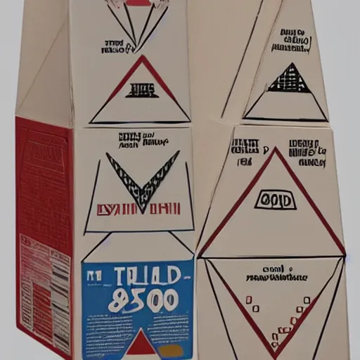 Prompt: oldschool 8 0 s pyramid!!! triangle!!! cardboard!!! soviet ussr milk pack, blue, red, white, in game pathologic 2