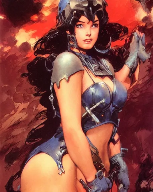 Image similar to a portrait of a cute fantasy girl by Frank Frazetta, larry elmore, jeff easley and ross tran