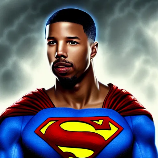 Prompt: michael b jordan as superman, digital painting, extremely detailed, 4 k, intricate, brush strokes, mark arian, artgerm, bastien lecouffe - deharme