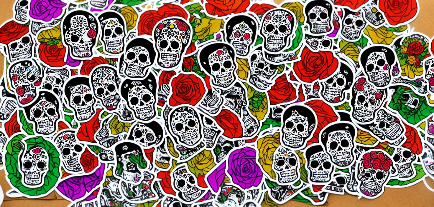 Prompt: mexican day of the dead, sticker style art