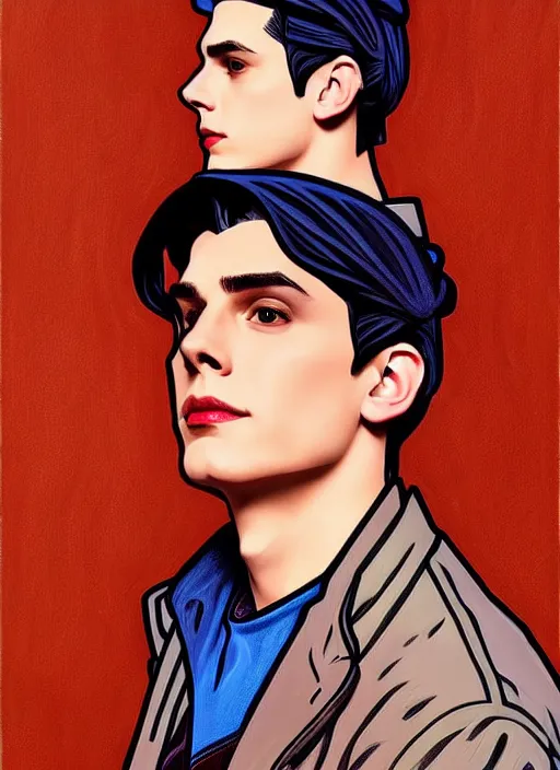 Prompt: oil portrait of jughead jones with cheryl blossom, intricate, elegant, highly detailed, lighting, painting, artstation, smooth, illustration, art by greg rutowski and alphonse mucha