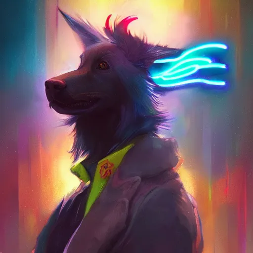 Image similar to wide angle beautiful full body portrait of a cute male anthropomorphic anthro border collie fursona wearing cowboy outfit in a neon metropolis, character design by charlie bowater, henry asencio, and ross tran, furry art, furaffinity, beautiful, glamor pose, detailed, aesthetic, trending on artstation