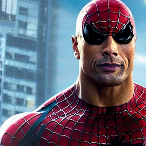 Image similar to dwayne johnson as spiderman