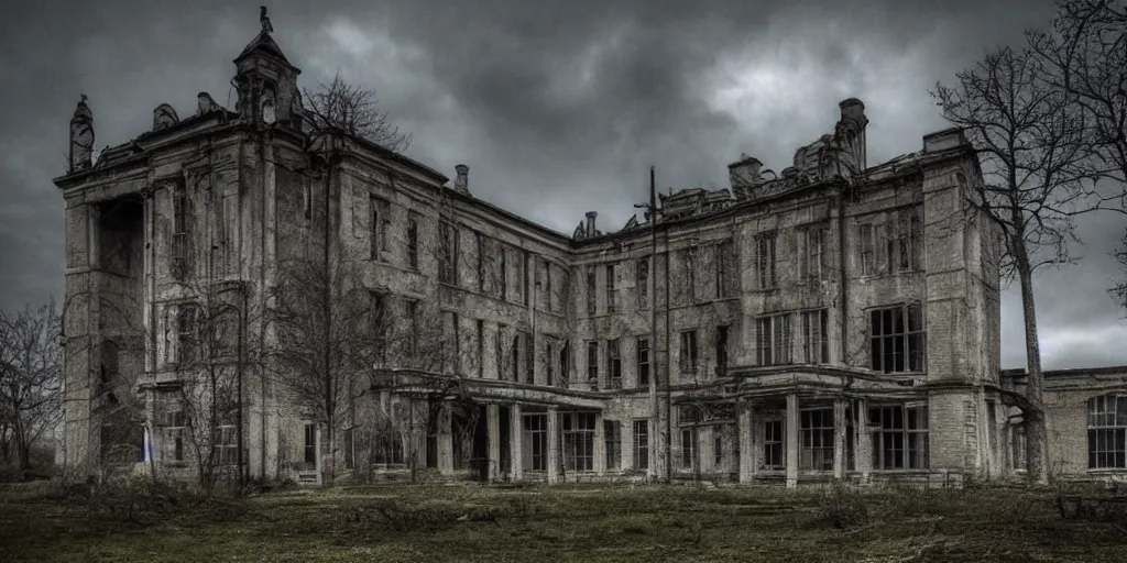 Image similar to a haunted asylum, realistic