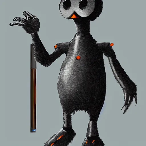 Prompt: concept art, Anthropomorphic humanoid robot penguin, creepy