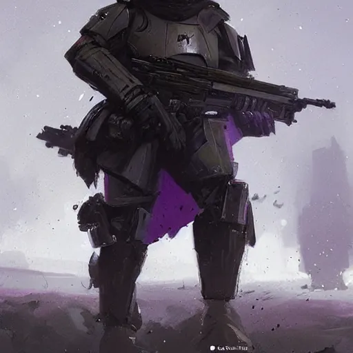 Image similar to concept art of a portrait by greg rutkowski, a soldier of the eternal empire wearing purple and black tactical gear, star wars expanded universe, smooth, sharp focus, artstation hq.