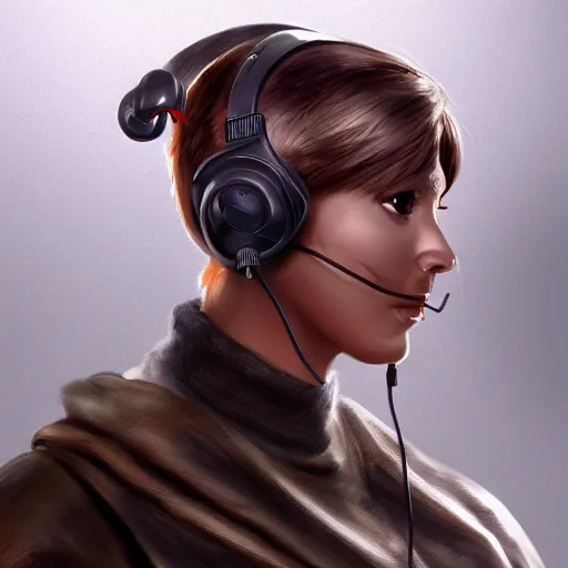 Image similar to snail wearing headset behind pc, highly detailed, trending artstation,