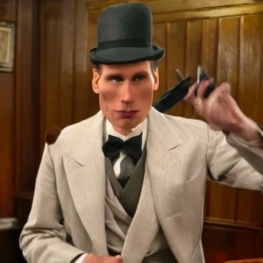 Prompt: Live Action Still of Jerma in Jeeves and Wooster, real life, hyperrealistic, ultra realistic, realistic, highly detailed, epic, HD quality, 8k resolution, body and headshot, film still