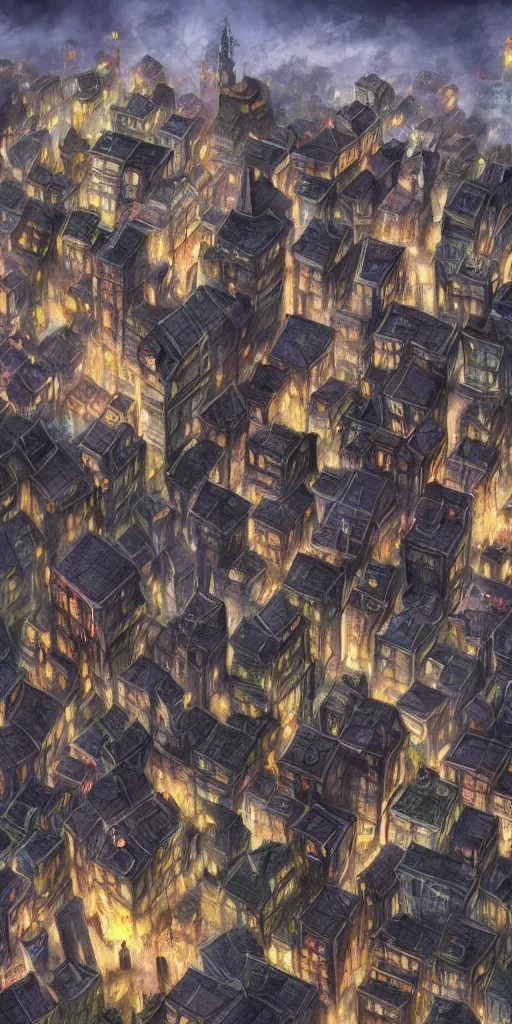 Prompt: a vertical medieval city, with lots of houses stacked on each other concept art, very tall, trending on deviantart, movie still, award wining photograph