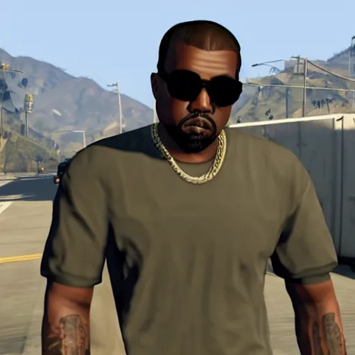 Prompt: Kanye West in GTA V, gameplay footage