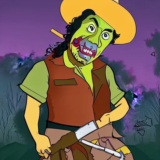 Prompt: leatherface as a disney hero, animation