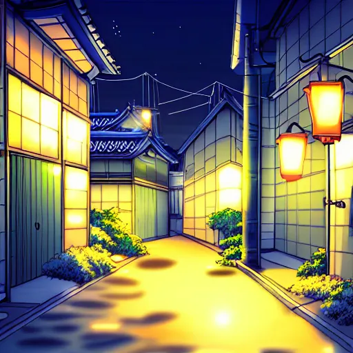 Image similar to anime tokyo residential quiet street scenery only wallpaper, nighttime moonlight scene, aesthetic, beautiful