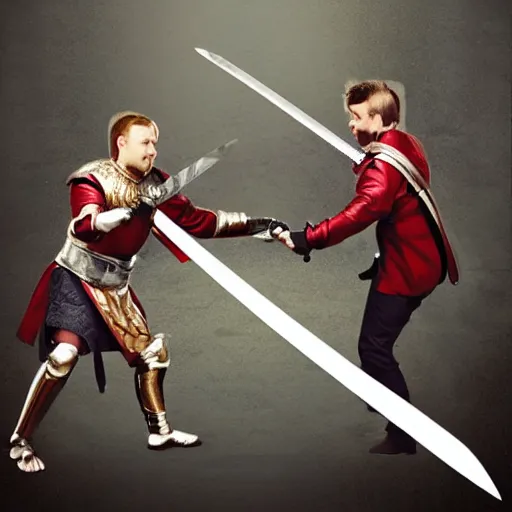 Image similar to Two knights sword fighting, hyper realistic, HD, HQ, photo realistic