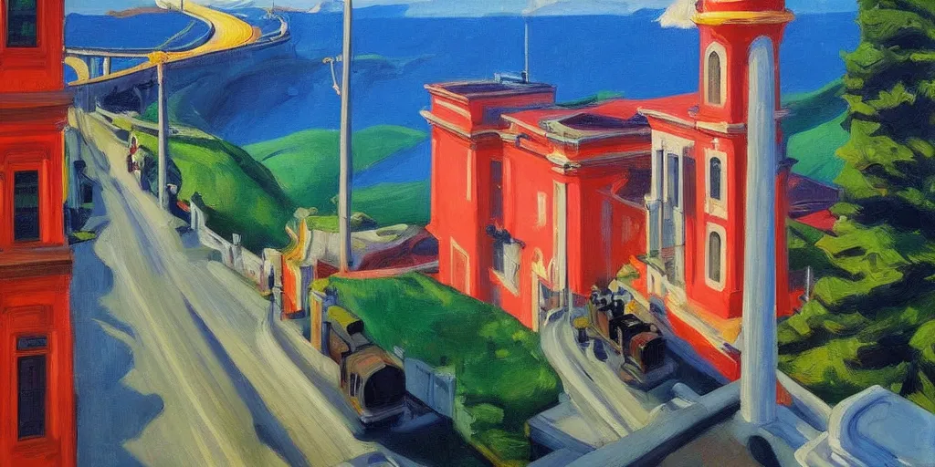 Image similar to street art. paralyzed by the indescribable beauty of the cosmos. amazing view of the electric trail from city of sintra. art style by edward hopper daring, incredible