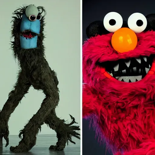 Image similar to Elmo as a monster, horror, dark, scary, real