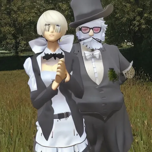 Image similar to Colonel Sanders marrying 2B from nier automata in kentucky