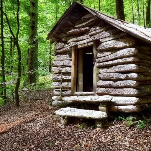 Image similar to in deep forest in france antic farytale story little cabin made by stones many ages secret