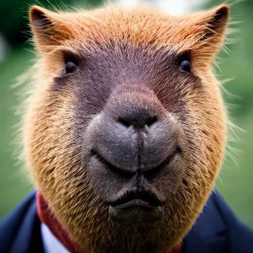 Image similar to capybara head, a man wearing a suit capybara head