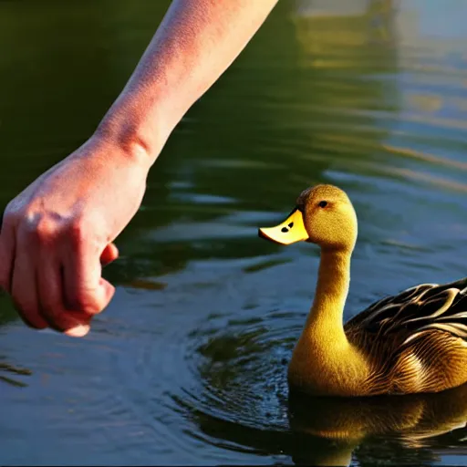 Image similar to duck with human hands, human hands on a duck