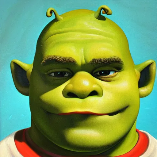 Prompt: an oil painting of shrek, portrait,