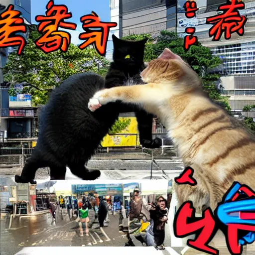 Prompt: massive evil cat - monster destroys tokyo