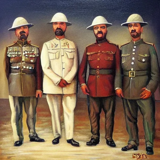 Prompt: “Oil painting of the Gypsy Kings as World War 1 generals, 4k”